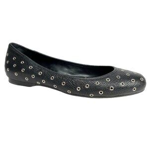 BCBG MaxAzria Black Leather Flats with Silver Grommets – Size 9.5 B